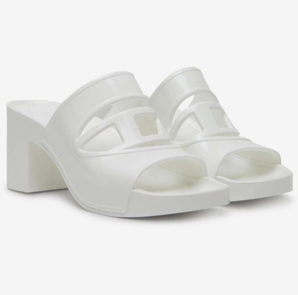 Diesel Sa-Bonnie Heeled Rubber Slides with Cut-out Logo in White